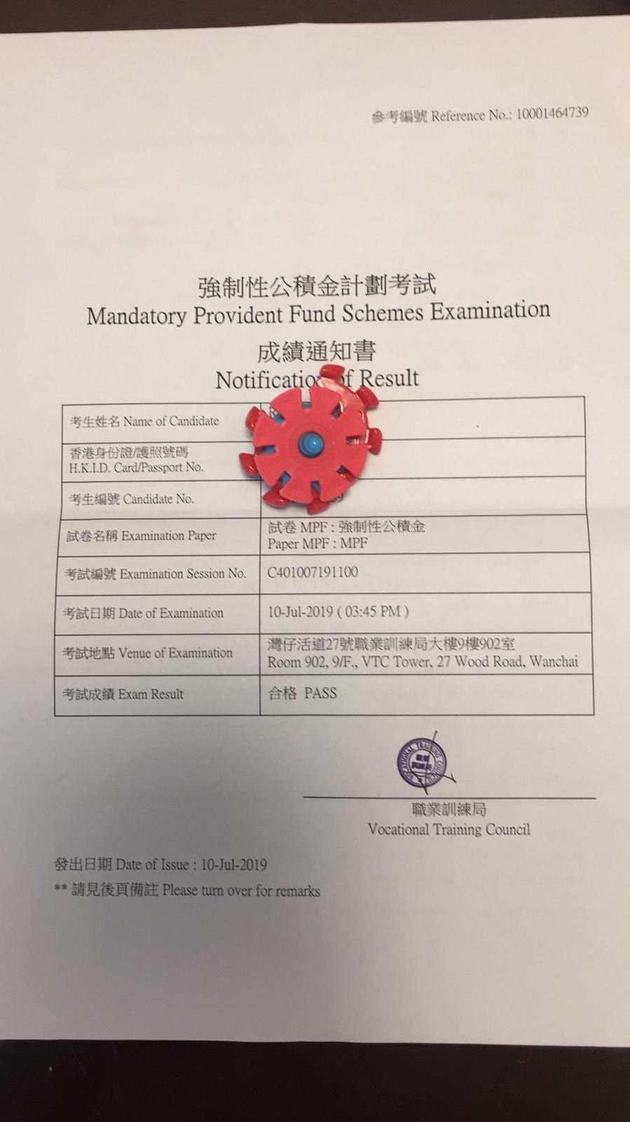 HZR 10/7/2019 MPFE 強積金中介人資格考試 Pass